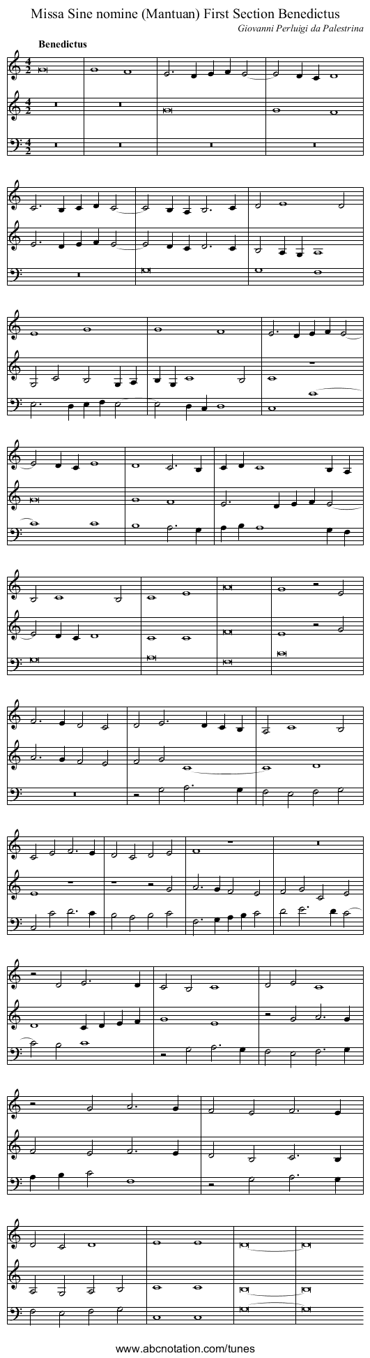 Missa Sine nomine (Mantuan) First Section Benedictus - staff notation