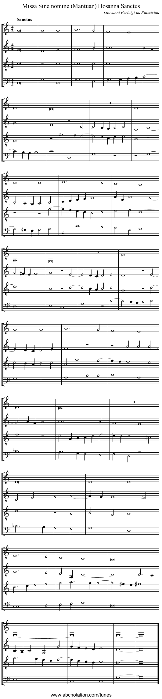Missa Sine nomine (Mantuan) Hosanna Sanctus - staff notation