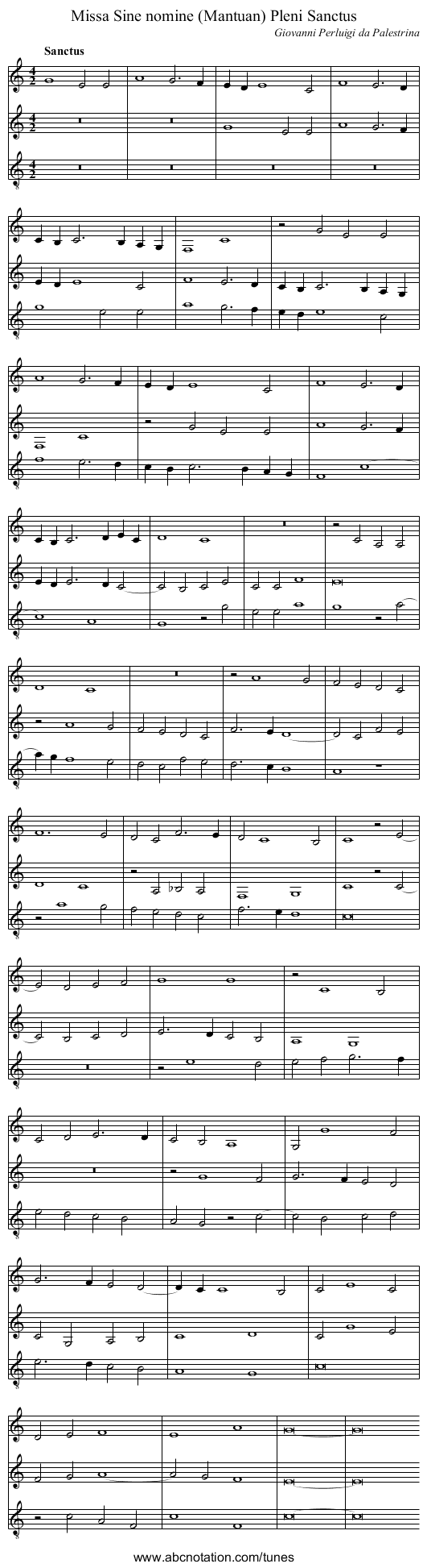Missa Sine nomine (Mantuan) Pleni Sanctus - staff notation