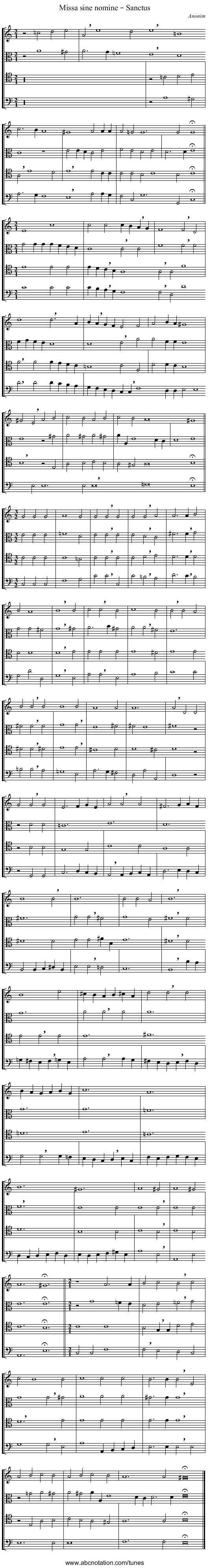 Missa sine nomine – Sanctus - staff notation
