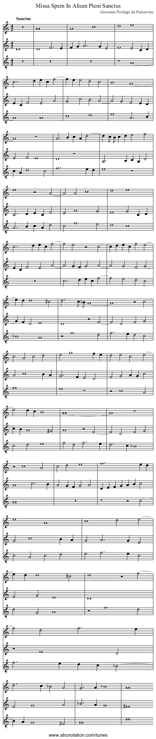 Missa Spem In Alium Pleni Sanctus - staff notation