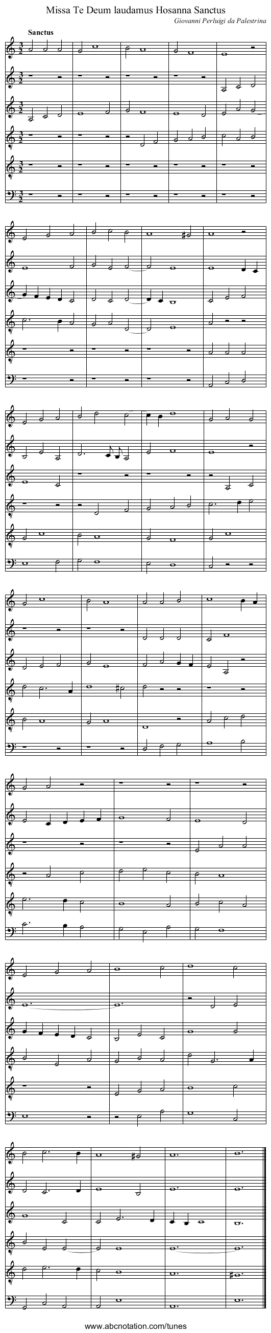 Missa Te Deum laudamus Hosanna Sanctus - staff notation