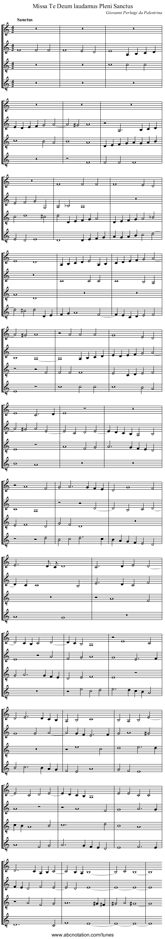 Missa Te Deum laudamus Pleni Sanctus - staff notation