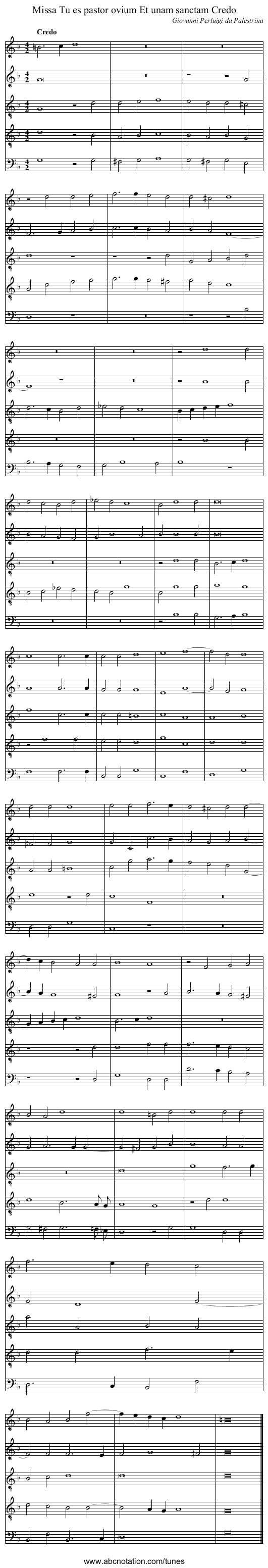 Missa Tu es pastor ovium Et unam sanctam Credo - staff notation