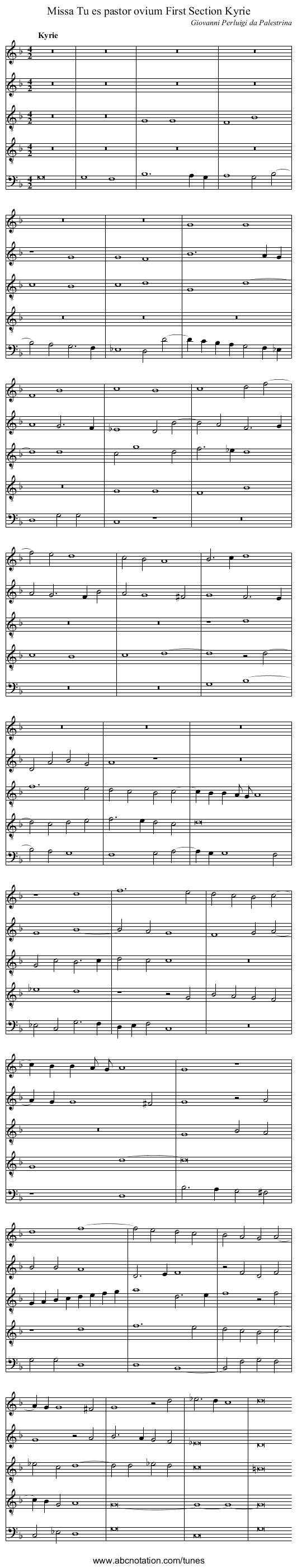 Missa Tu es pastor ovium First Section Kyrie - staff notation
