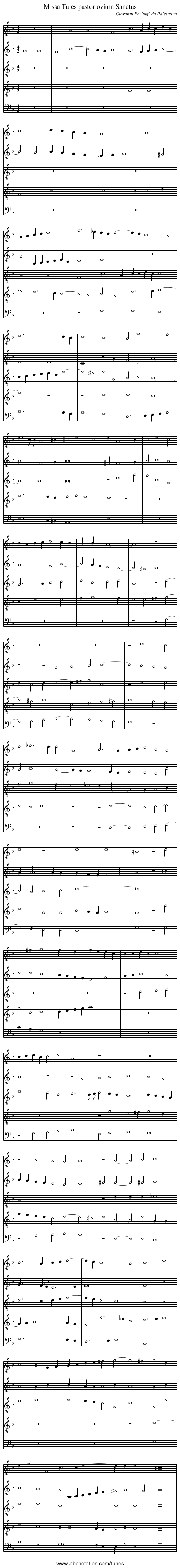 Missa Tu es pastor ovium Sanctus - staff notation