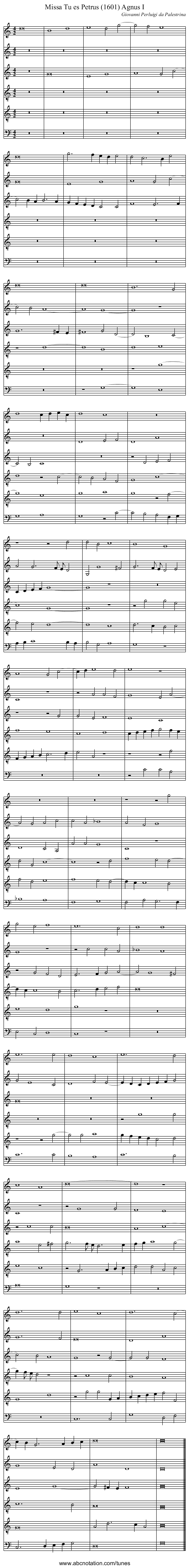 Missa Tu es Petrus (1601) Agnus I - staff notation
