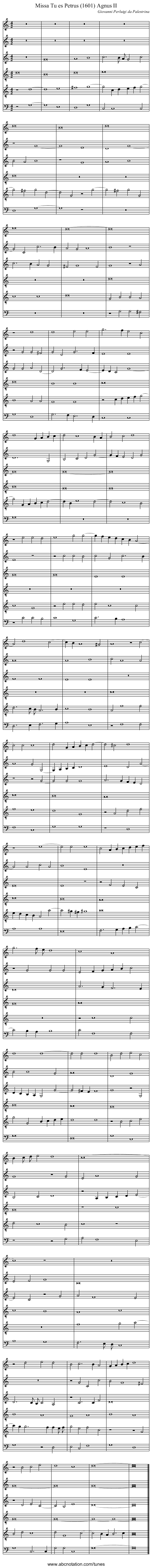 Missa Tu es Petrus (1601) Agnus II - staff notation