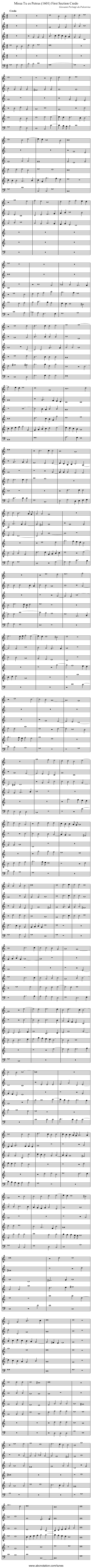 Missa Tu es Petrus (1601) First Section Credo - staff notation