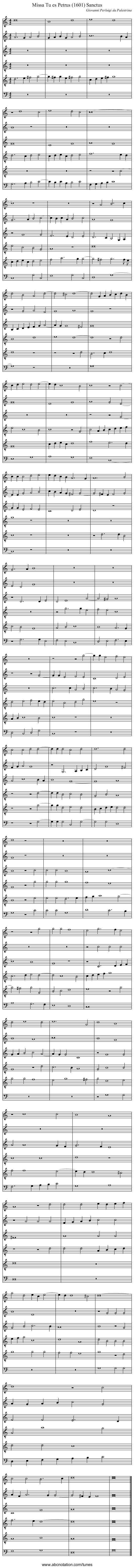Missa Tu es Petrus (1601) Sanctus - staff notation