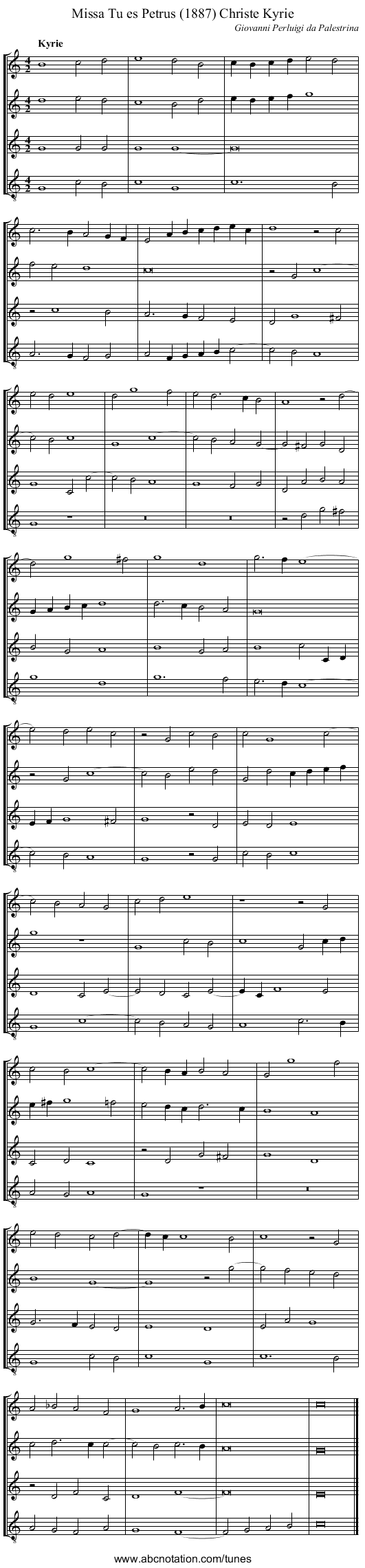 Missa Tu es Petrus (1887) Christe Kyrie - staff notation