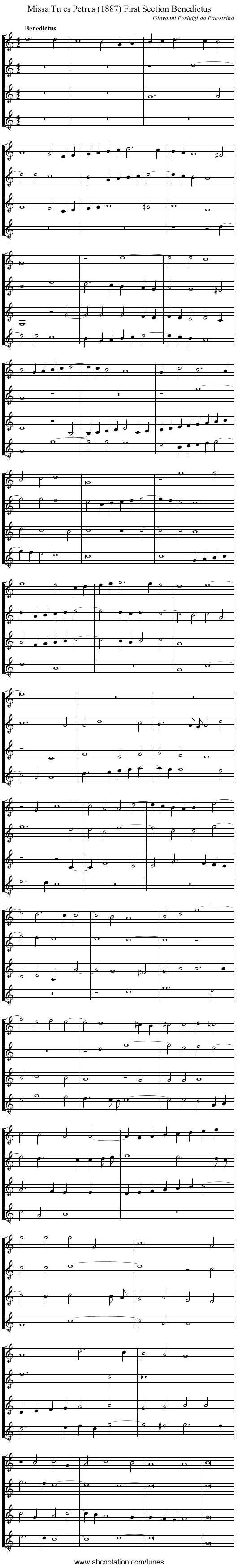 Missa Tu es Petrus (1887) First Section Benedictus - staff notation