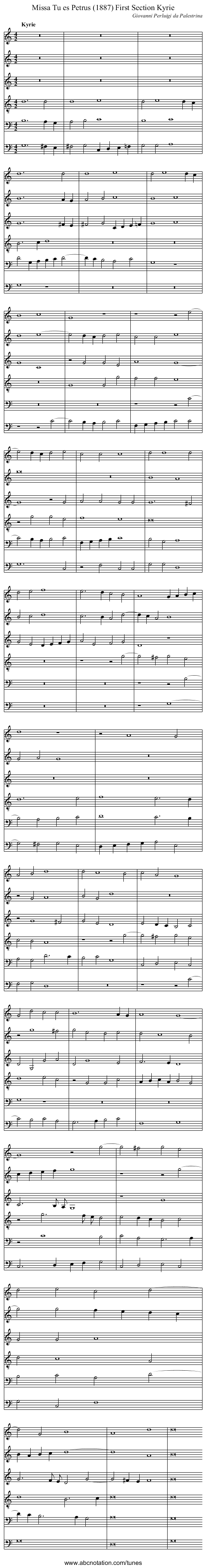 Missa Tu es Petrus (1887) First Section Kyrie - staff notation