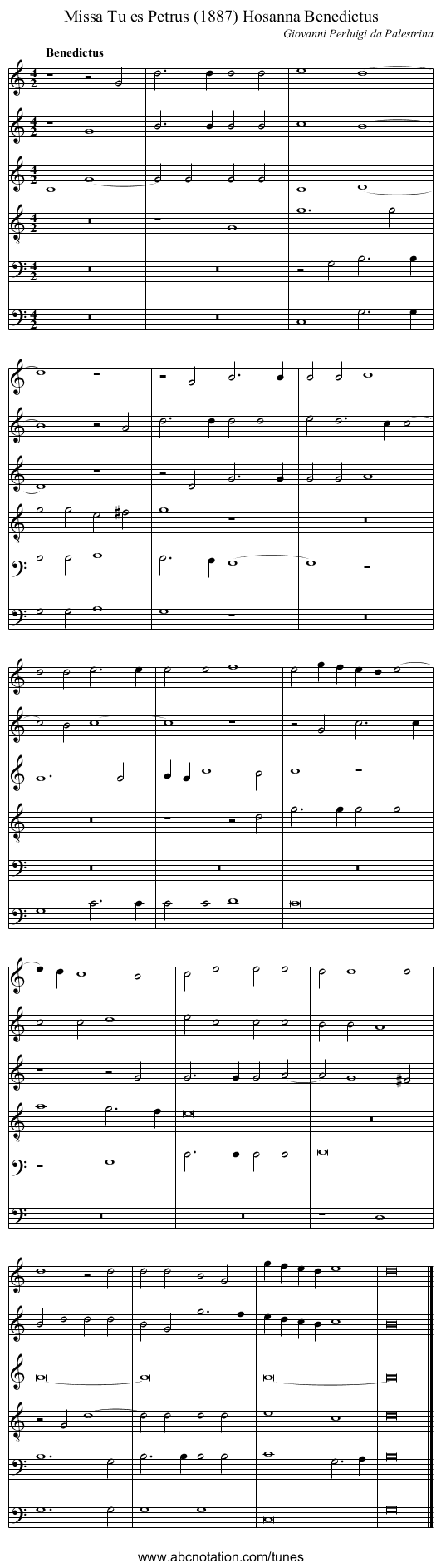Missa Tu es Petrus (1887) Hosanna Benedictus - staff notation