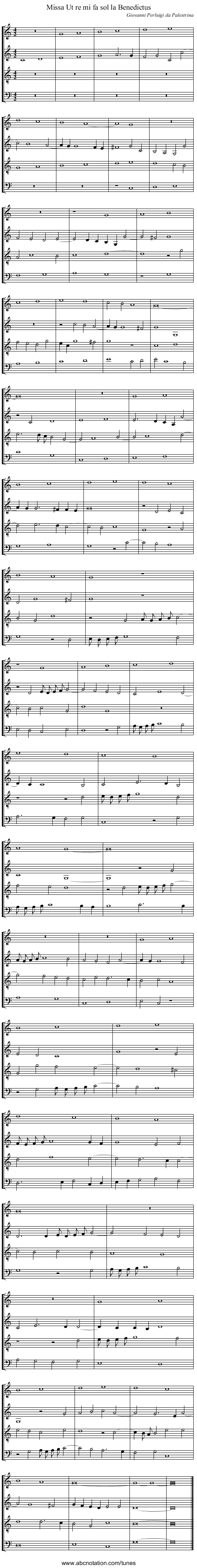 Missa Ut re mi fa sol la Benedictus - staff notation