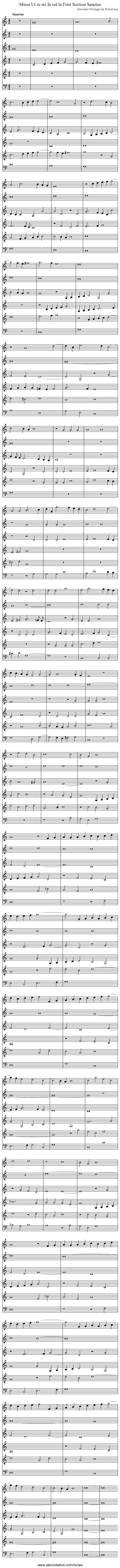 Missa Ut re mi fa sol la First Section Sanctus - staff notation
