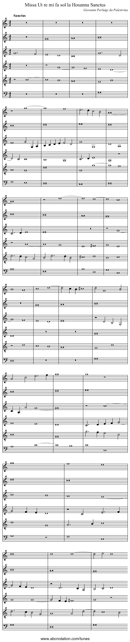 Missa Ut re mi fa sol la Hosanna Sanctus - staff notation