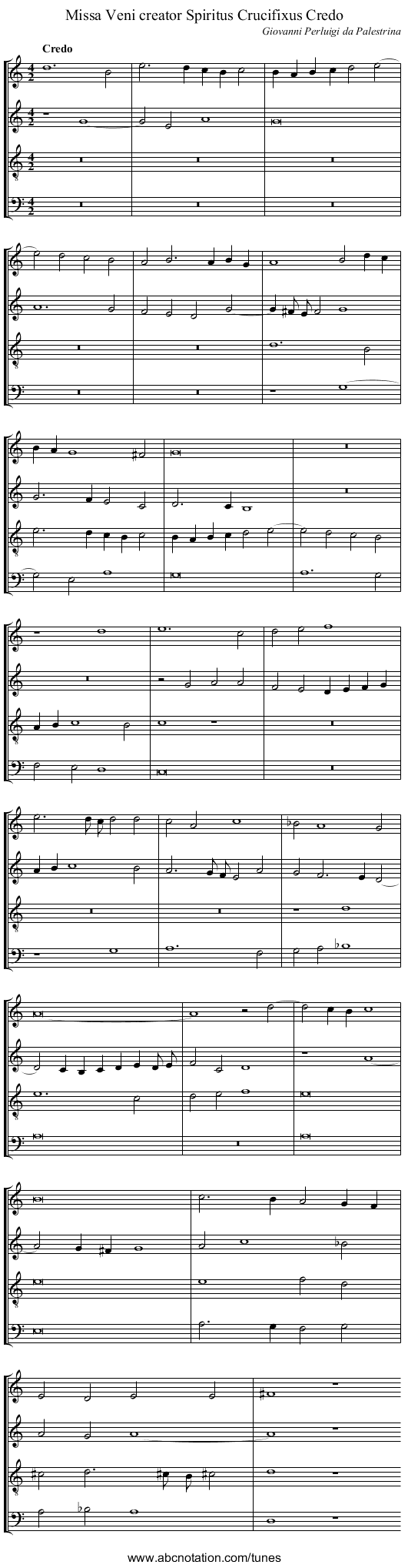 Missa Veni creator Spiritus Crucifixus Credo - staff notation