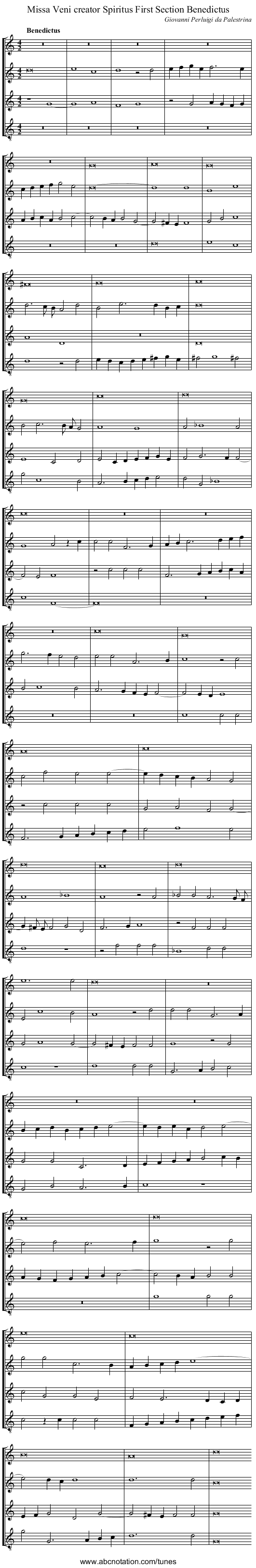 Missa Veni creator Spiritus First Section Benedictus - staff notation