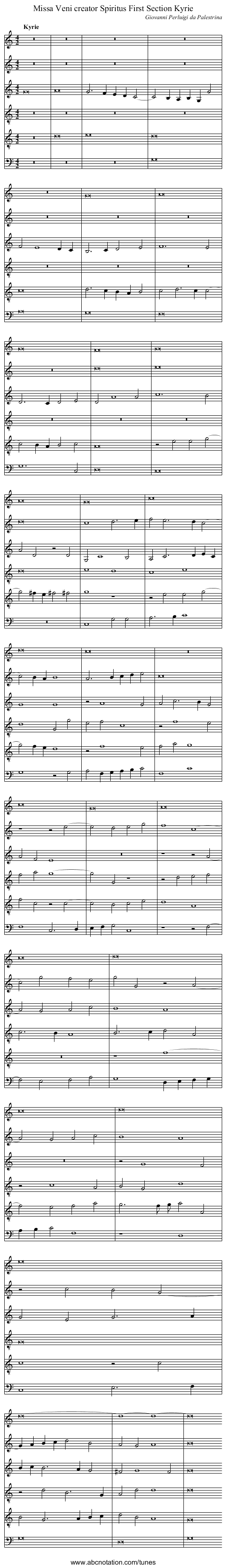 Missa Veni creator Spiritus First Section Kyrie - staff notation