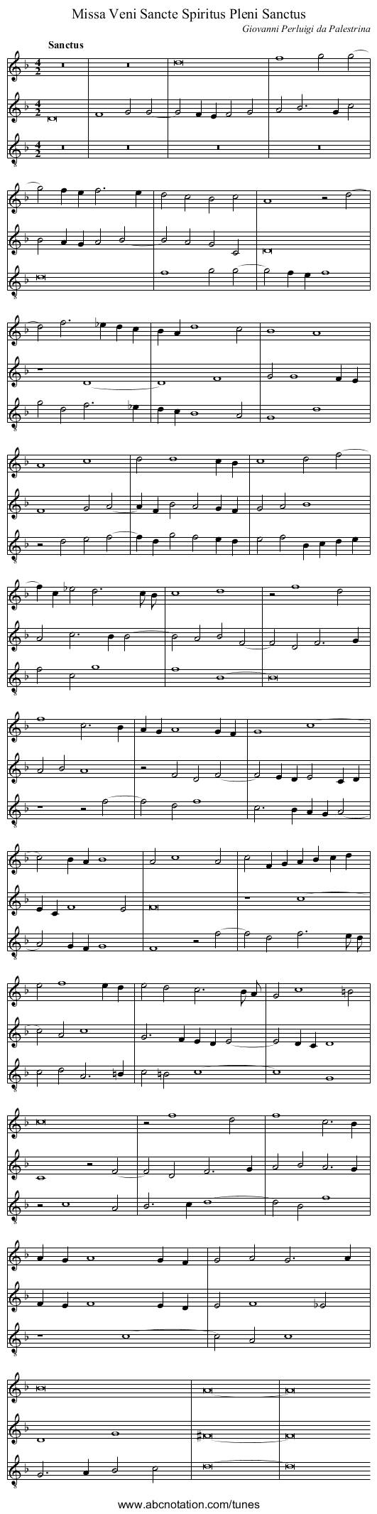 Missa Veni Sancte Spiritus Pleni Sanctus - staff notation