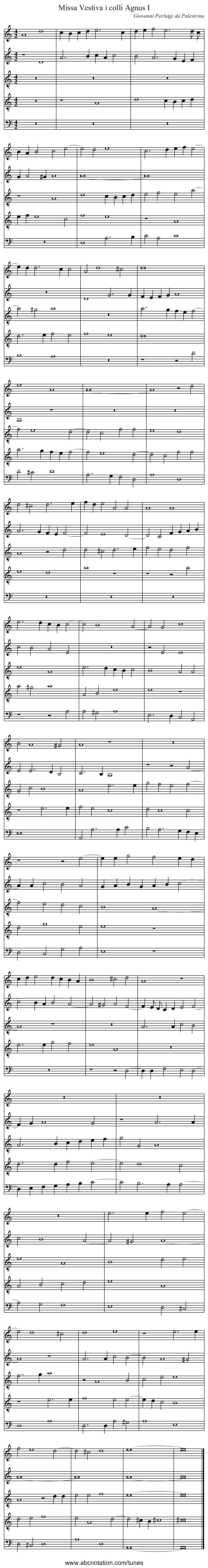 Missa Vestiva i colli Agnus I - staff notation