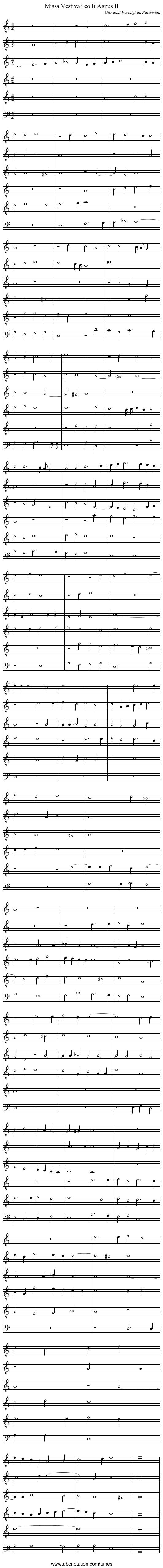 Missa Vestiva i colli Agnus II - staff notation