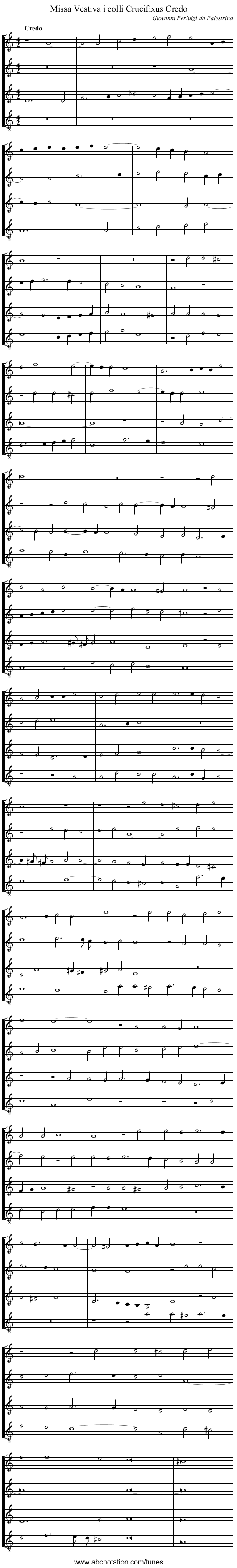 Missa Vestiva i colli Crucifixus Credo - staff notation