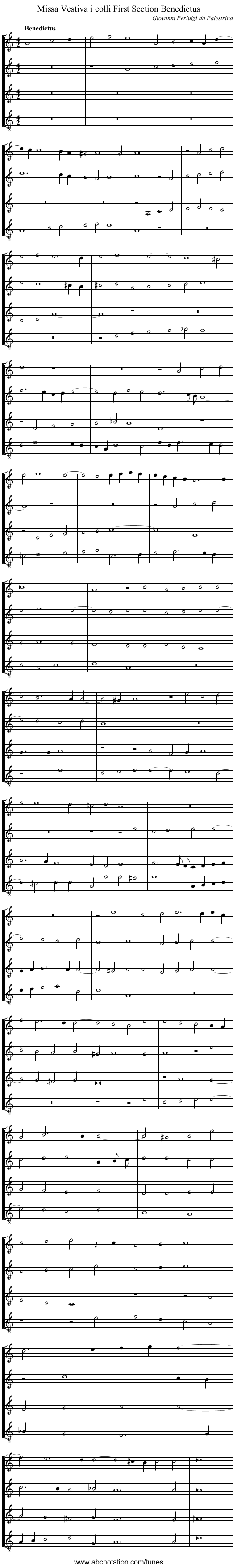 Missa Vestiva i colli First Section Benedictus - staff notation