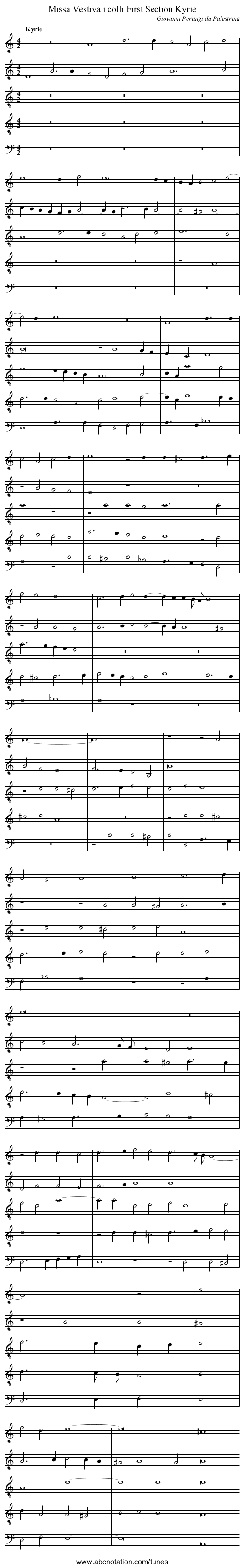 Missa Vestiva i colli First Section Kyrie - staff notation