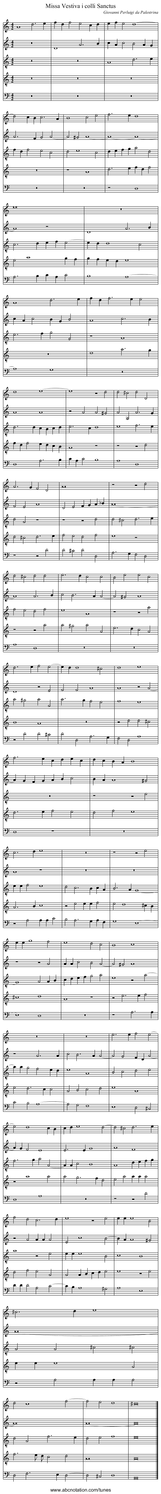 Missa Vestiva i colli Sanctus - staff notation