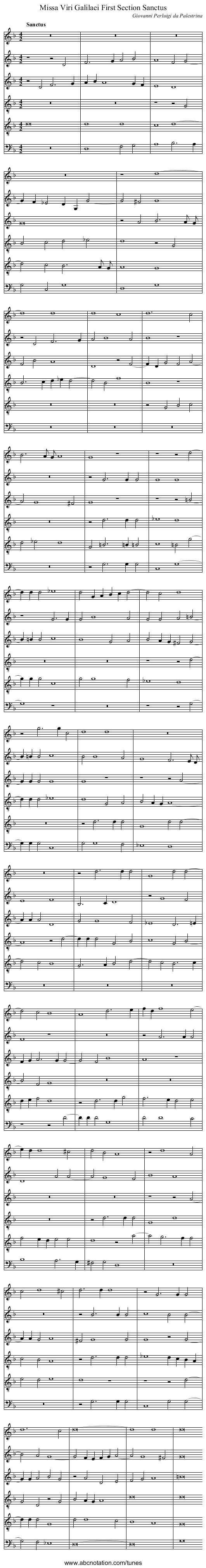 Missa Viri Galilaei First Section Sanctus - staff notation