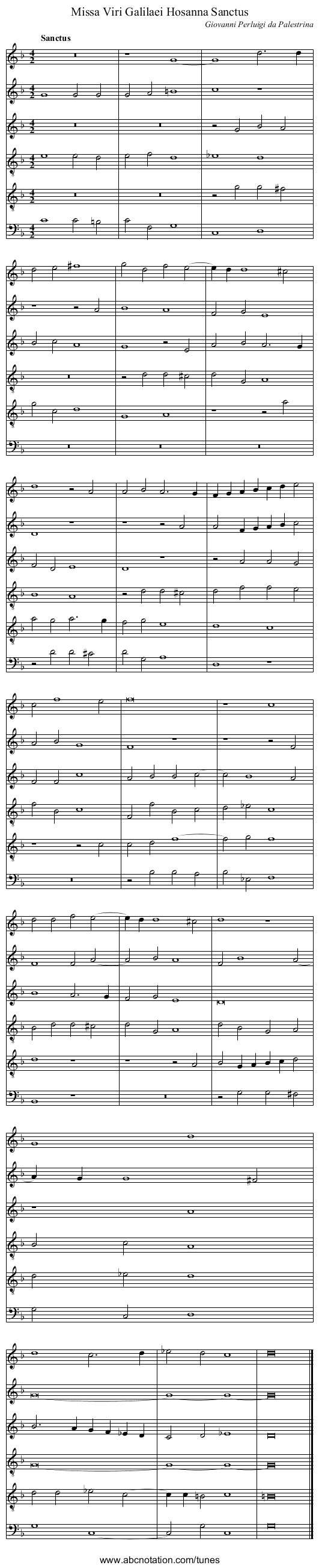 Missa Viri Galilaei Hosanna Sanctus - staff notation