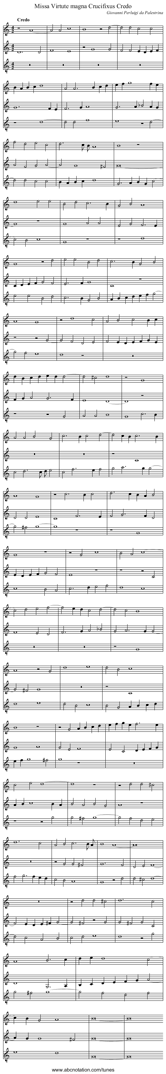 Missa Virtute magna Crucifixus Credo - staff notation