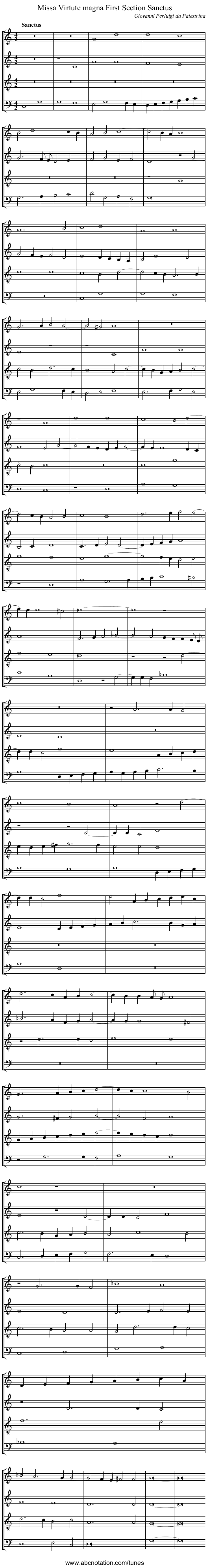 Missa Virtute magna First Section Sanctus - staff notation