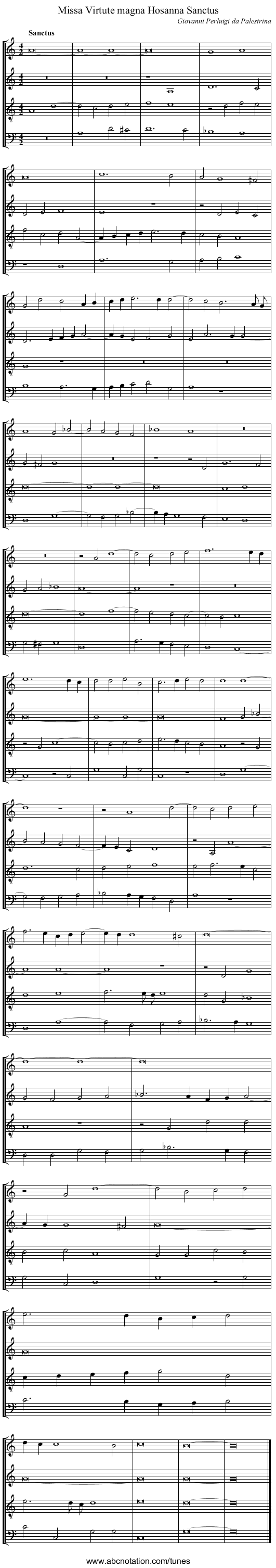 Missa Virtute magna Hosanna Sanctus - staff notation