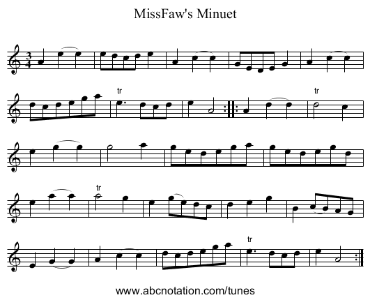 MissFaw's Minuet - staff notation