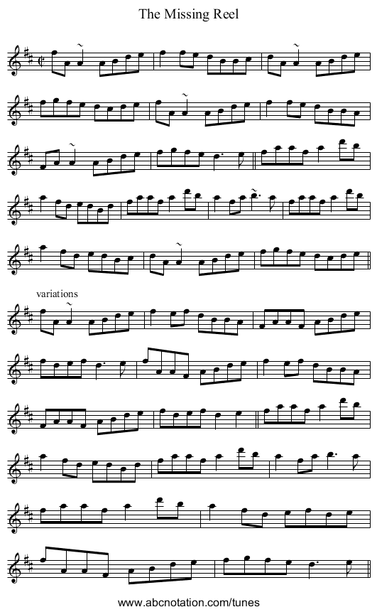 Missing Reel, The - staff notation