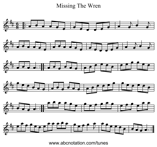 Missing The Wren - staff notation