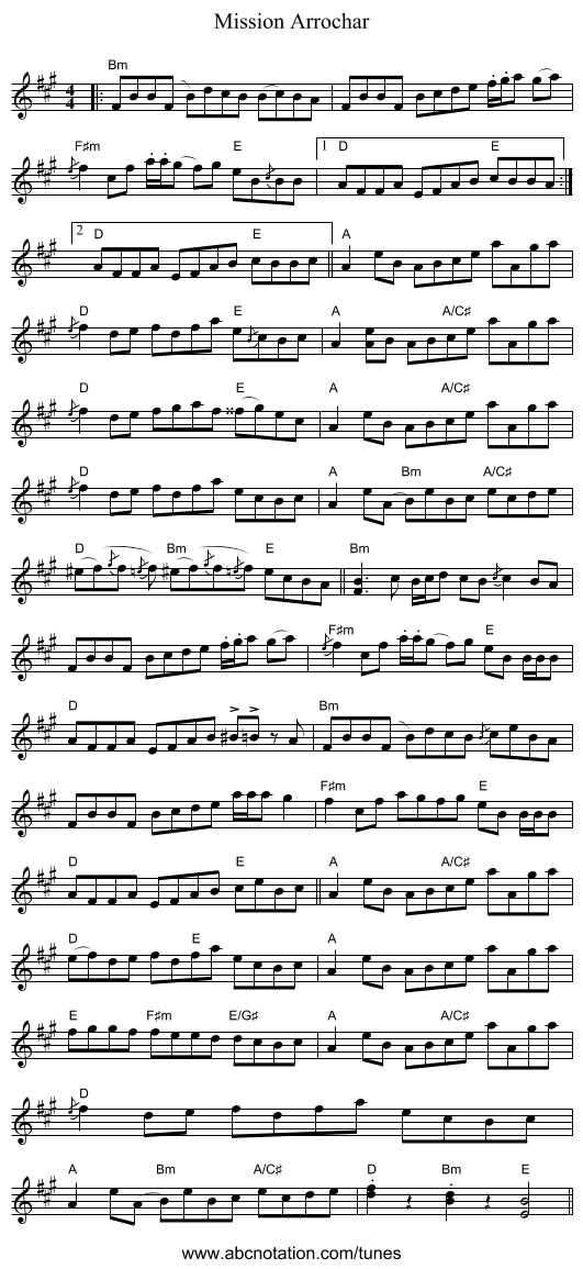Mission Arrochar - staff notation