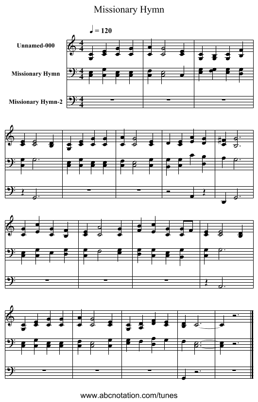 Missionary Hymn - staff notation