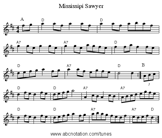 Mississipi Sawyer - staff notation