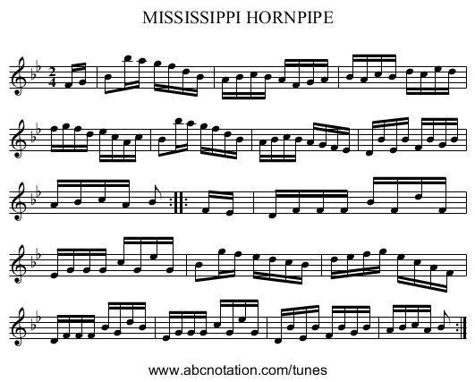 MISSISSIPPI HORNPIPE - staff notation