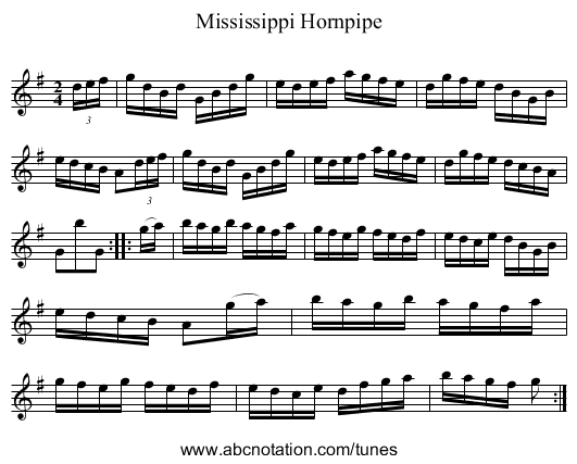 Mississippi Hornpipe - staff notation