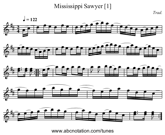 Mississippi Sawyer [1] - staff notation