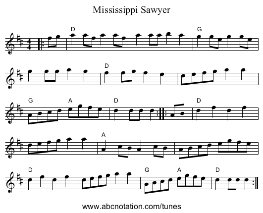 Mississippi Sawyer - staff notation