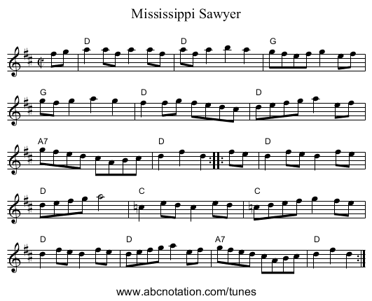 Mississippi Sawyer - staff notation