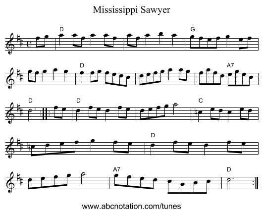 Mississippi Sawyer - staff notation