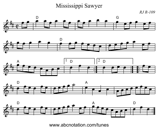 Mississippi Sawyer - staff notation