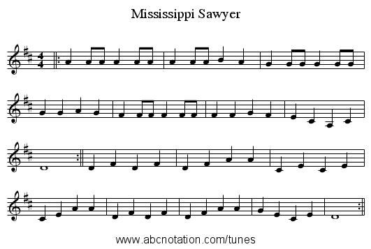 Mississippi Sawyer - staff notation